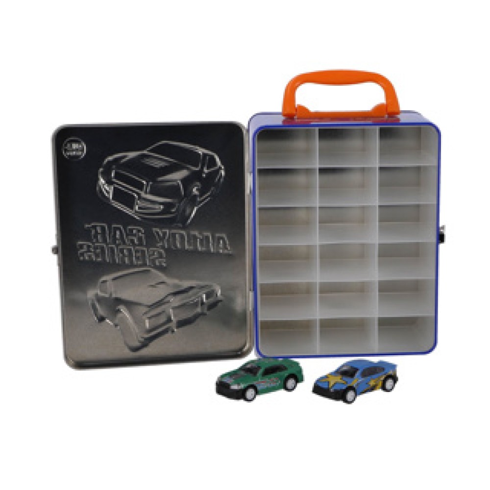 Opbergbox metaal met 2 diecast freewheel auto's