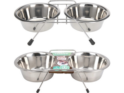 Dierenvoerbak rvs set 2sts