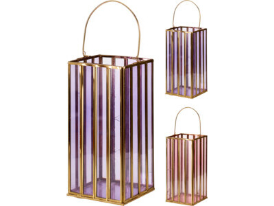 Lantern glass 23cm 2ass color