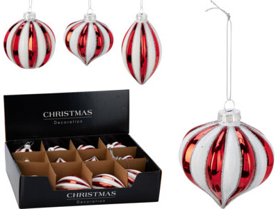 Kerstbal ornament rood wit 3as