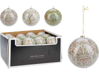 Kerstbal 100mm bloemen 3ass