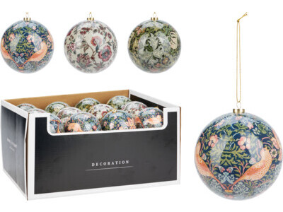 Kerstbal 10cm rode bloemen 3as