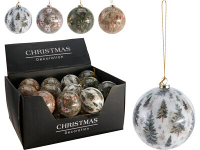 Kerstbal 8cm 4ass design natuu