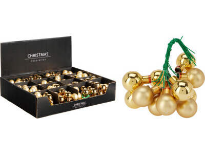 Kerstbal op steker 25mm goud