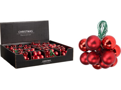 Kerstbal op steker 25mm rood