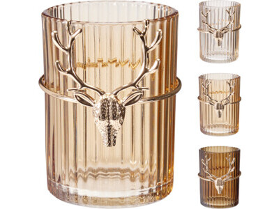 Tea-light holder 9cm 3ass amber
