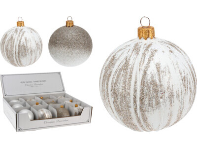 Kerstbal 80mm wit met champagn