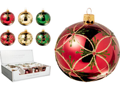 Kerstbal glas 80mm 6ass