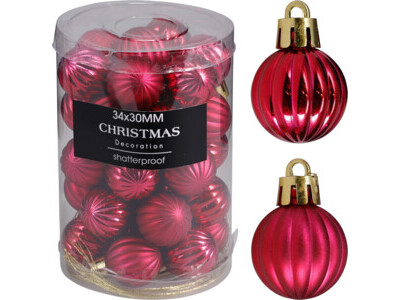 Kerstbal set 34x30mm donker ro