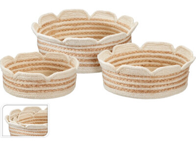 Mandenset van 3 wit met jute k