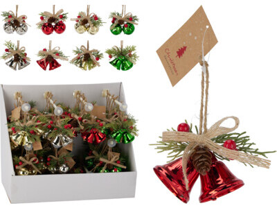Metale bel ornament 8cm 6ass