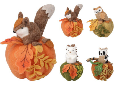 Animal on pumpkin 17cm 4ass