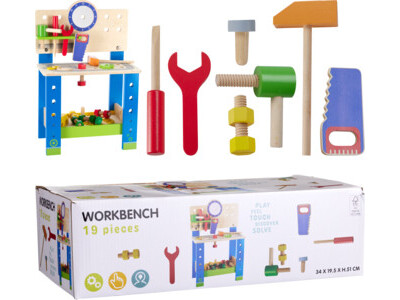 Houten werkbank met accessores