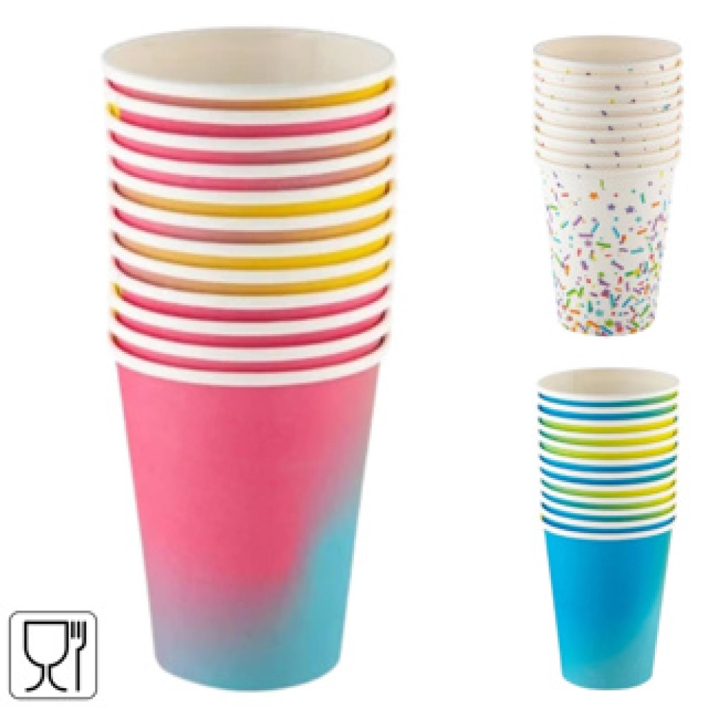 Beker papier 200 ml 12 stuks 3 assorti (assortiment – willekeurige uitvoering)