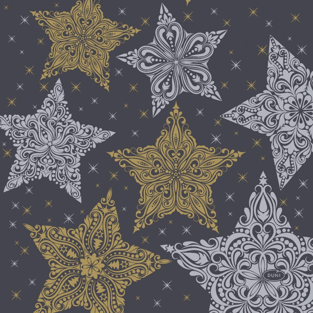 Duni servetten snowstars black 33 x 33 cm