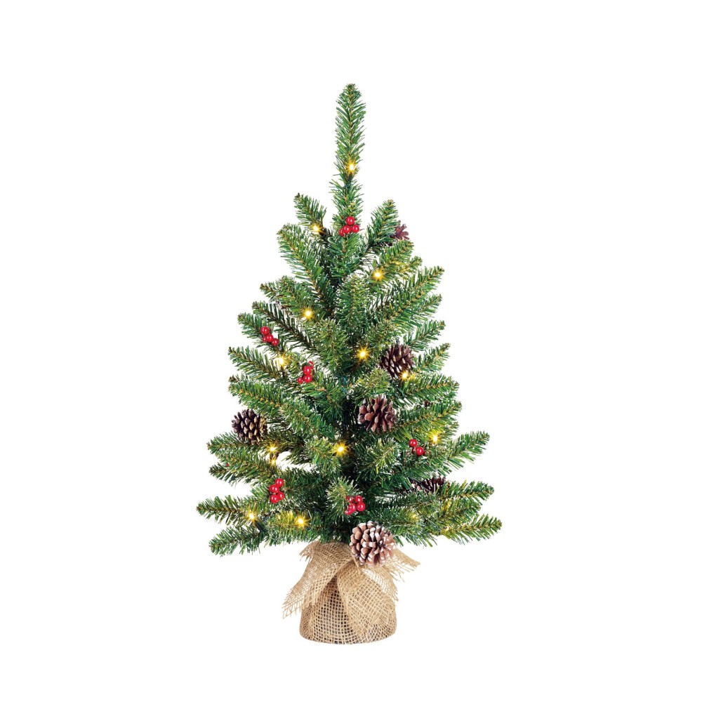 Creston kerstboom led werk op batterijen groen met burlap 20L TIPS 58 - h60xd41cm