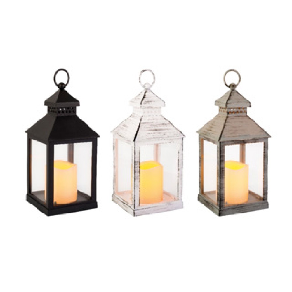 LED lantaarn plastic square fire flame effect BO binnen 3col assL.11cm x W.11cm x H.22.5cm