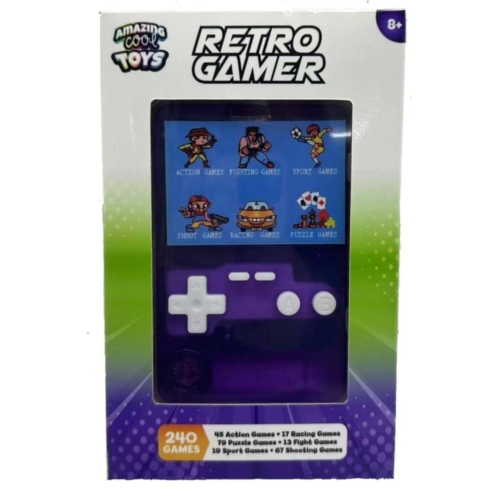 Amazing Cool Arcade game console met kleurenscherm 7 cm doorzichtig paars